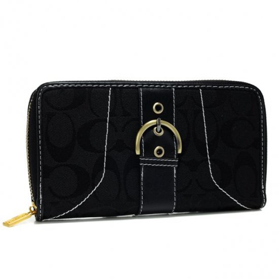 Coach Buckle In Signature Large Black Wallets AXJ | Women